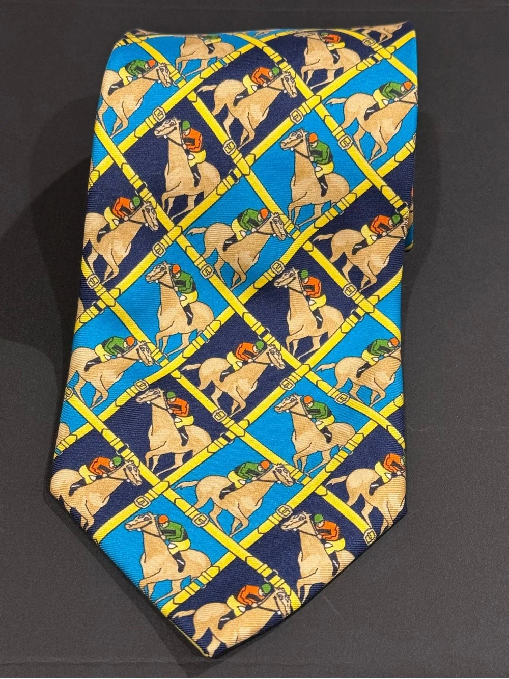 Renato Balestra Men's Equestrian Pattern Silk Tie Blue & Navy Made in Italy 🇮🇹